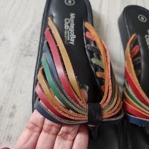 Montego Bay Black and multicolored leather platform strappy sandals Size 6.5